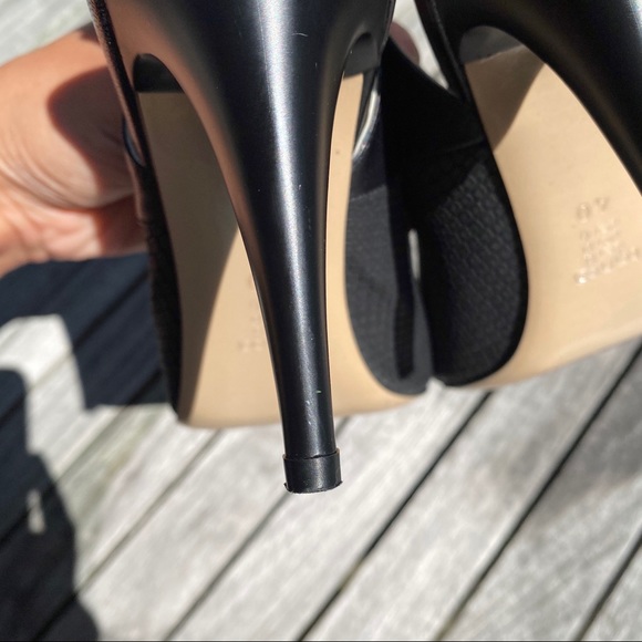 🖤 TANCA BLACK LEATHER BOW DETAIL ROUND TOE OPEN HEEL CLASSIC HEELS! - Picture 13 of 16